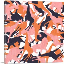 ARTCANVAS Pink Orange Black Camouflage Wild Jungle Animals Canvas Art Print