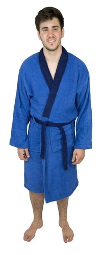 Mens Bathrobe Terry Cotton Cloth Robe Shawl Collar Bathrobe Contrast Design - Picture 32 of 37