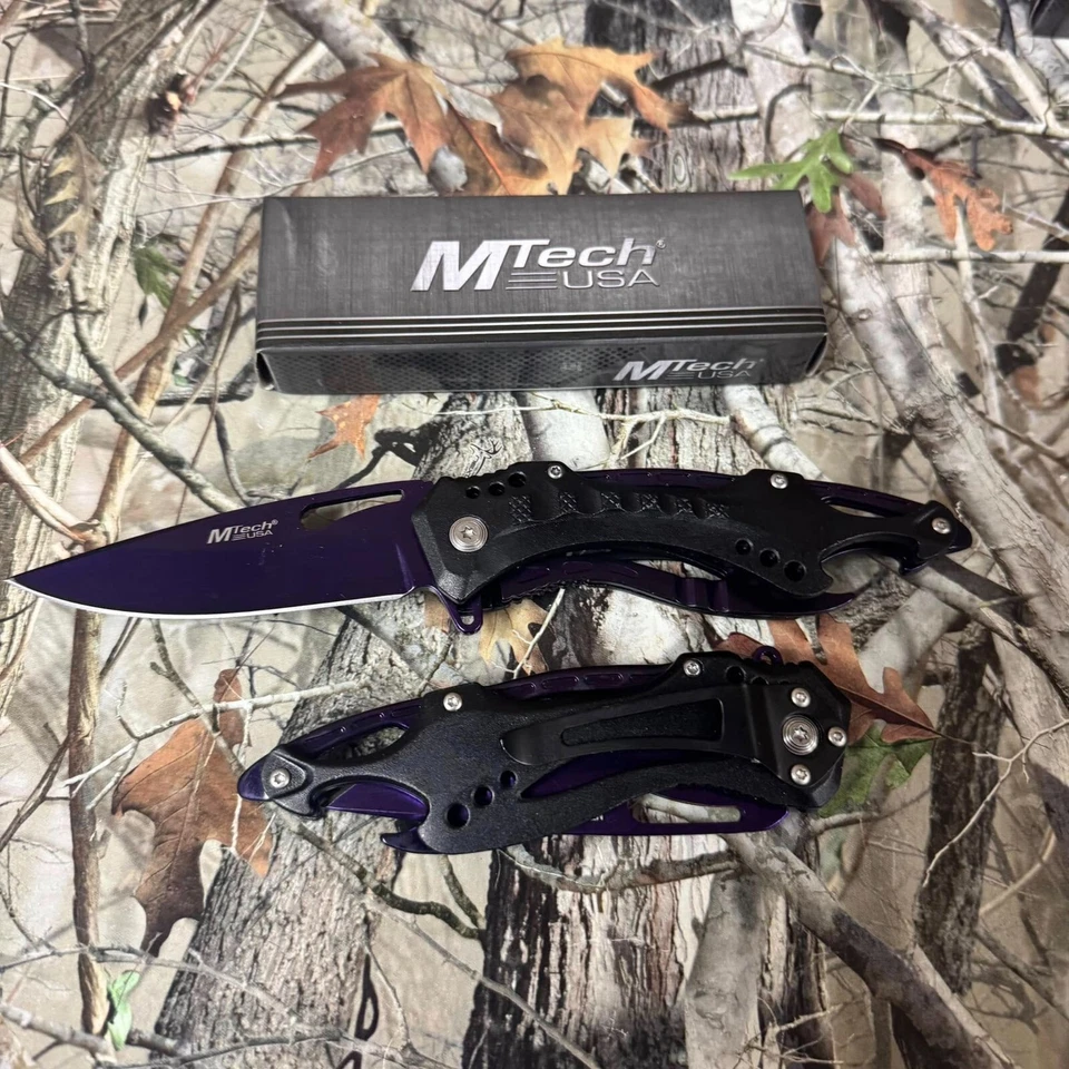 M-Tech Spring Assisted Magenta purple Blade Tactical Knife bottle opener - Image 4 of 4