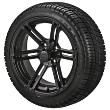 (4) Golf Cart 205/30-14 Deli Low Pro Tires on 14x7 Matte Black Yukon Wheels