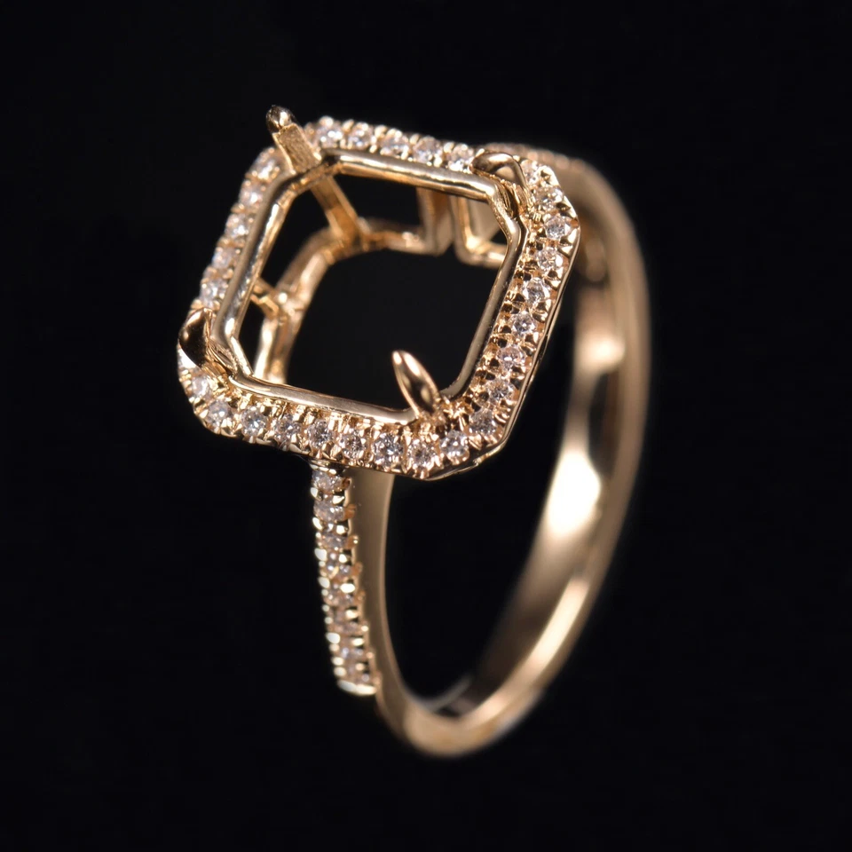 Custom Asscher Semi Mount Bridal Ring Square Cut 9x9MM Setting 14K Yellow Gold - Image 4 of 4