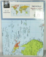 New Sealed Rand McNally Signature Political Color Wall Map of the World 50"x32"