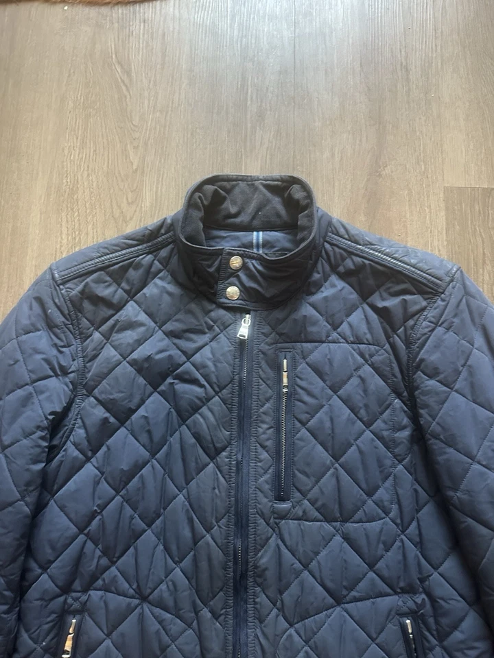 Banana Republic Quilted Down Puffer Navy Blue Moto Motorcycle Jacket S - Image 2 of 4