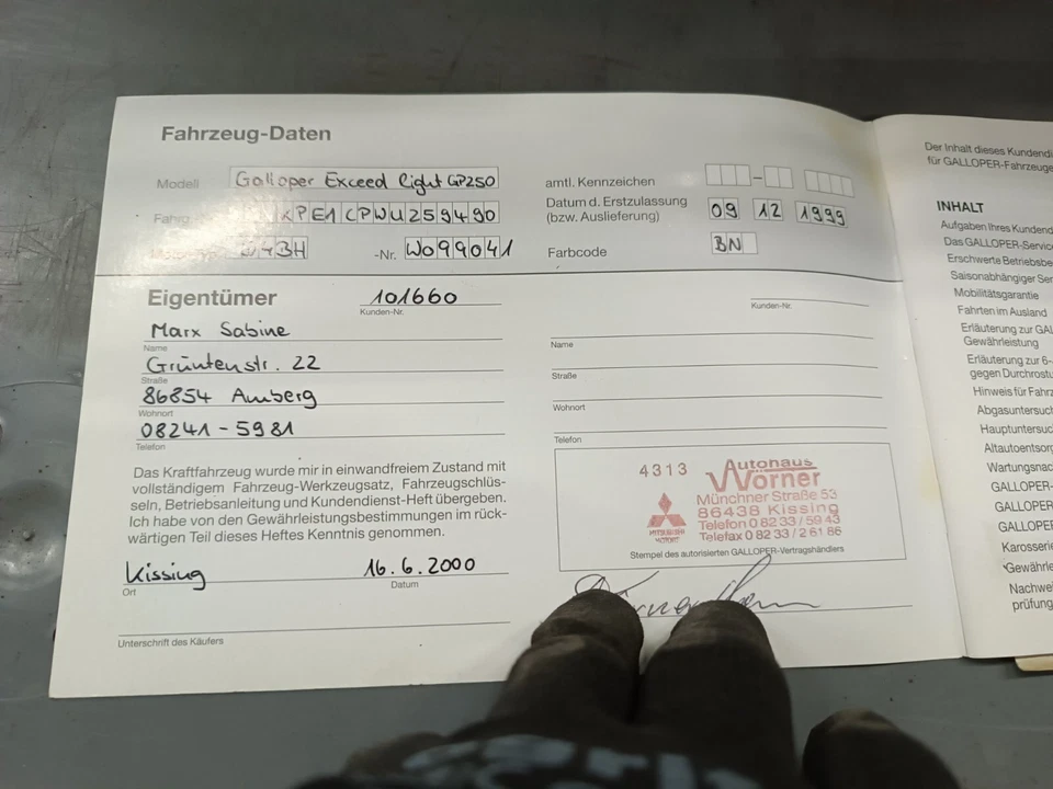 Hyundai Mitsubishi GALLOPER Kundendienst-Heft "1999" Service-Heft - Bild 3 von 4