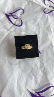 Gold-Tone Heart Halo Engagement & Wedding Ring Set with Cubic Zirconia