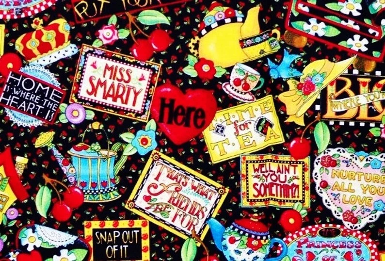 Engelbreit Mottos Black Sayings Fabric Cotton Quilt Home Cherries Scotty  BTHY - Image 3 of 4