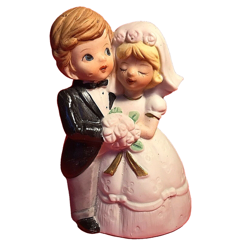 CAMPANA PORCELLANA SPOSA E SPOSO BISQUE JEFFREY SNYDER NEW YORK 4" DECORATA A MANO