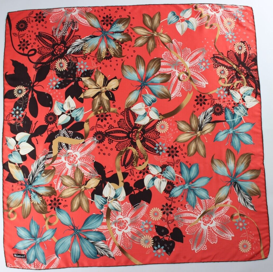 Foulard En Soie 100% Rimel Authentique - Occasion Bon état - Motif Floral Multicolore Italie