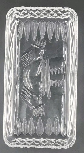 Vtg Rectangular Cut Glass Ribbed Butter Relish Dish w/Unique Pattern Etched... - Picture 3 of 5