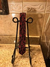 Vtg 1950' 60's Skinny Neck Tie PURE SILK Red  Black Paisley Motif 55"L 2 1/4"W
