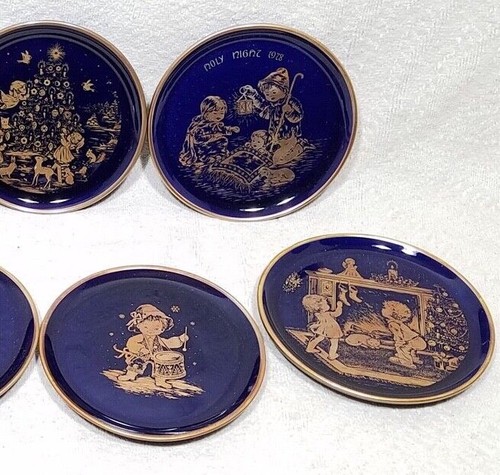 PLATOS LINDNER ALEMANIA GENUINOS DE COLECCIÓN 7 MINI 4" COBALTO ORO 24K KITSCH NAVIDAD - Imagen 7 de 11