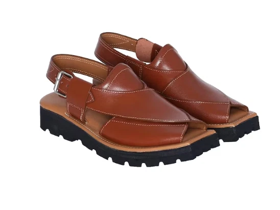 Handcrafted Men's Cowhide Rugged Brown Leather Sandals Peshawari Chappal For Men