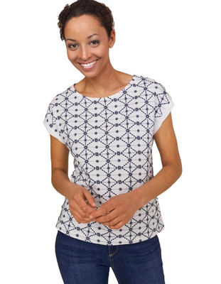 Ex White Stuff Damen T-Shirt - Kurzarm Geo bestickt weiß Mix