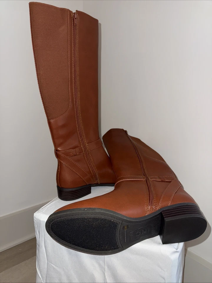 INC Marrón Hasta la Rodilla Imitación Cuero Hebilla Ecuestre Botas Coñac 10.5 Foto 3 de 4