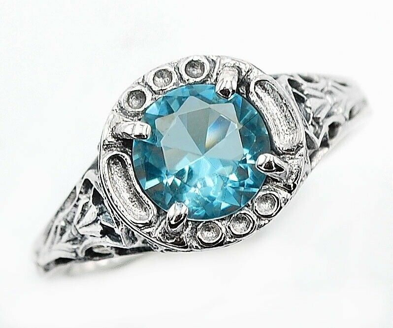  3CT Aquamarine 925 Sterling Silver Victorian Style Ring Sz 9 Z6-6