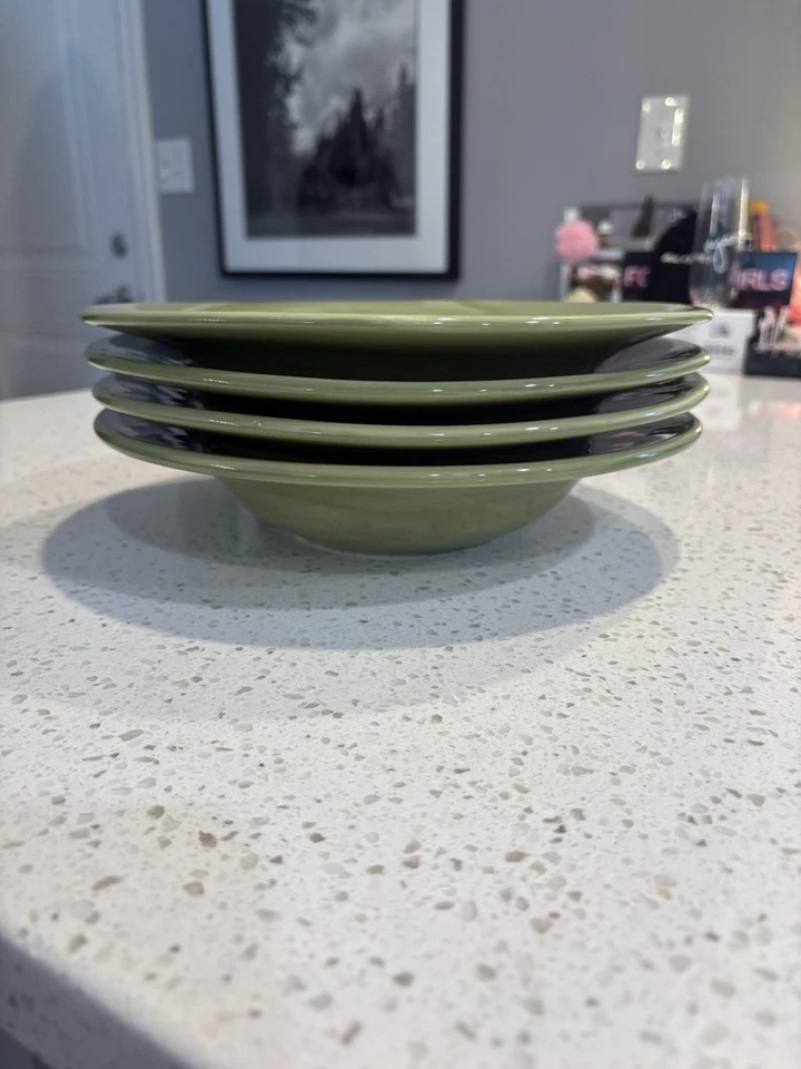 Set Of 4 Pottery Barn Sausalito Sage Green 10" Pasta Salad Bowls - Image 2 of 4