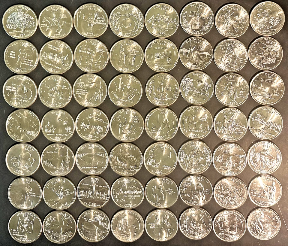 1999-2009 P+D STATE+TERRITORIES UNCIRC 112-quarters set from US Mint+Bank Rolls - Image 2 of 4
