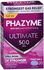 Phazyme Anti-Gas Simethicone 500 mg Fast Gels Ultimate 20 EA