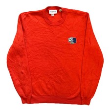 Lacoste selten Multi Logo Rundhalsausschnitt Acryl Wolle Orange Pullover Herren Größe Medium