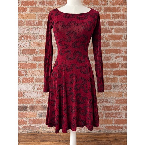 Betsey Johnson, VTG 90s Betsey Johnson Red Black Fit Flare Skater Dress 8 Grunge Whimsigoth