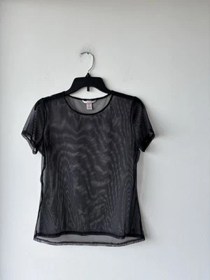 Victoria’s Secret Top Sheer Mesh Black Short Sleeve XS Gothic Emo Grunge 90s - Image 1 of 4
