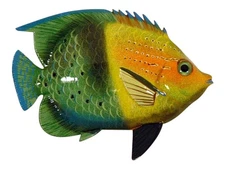 Big 12 Inch Tropical Fish Tiki Sea Life Bath Wall Decor Green and Yellow 12TFW37