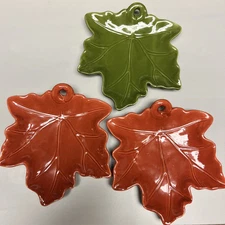 Ceramic Maple Leaf Plate Decorative Fall Colors  Set Of 3