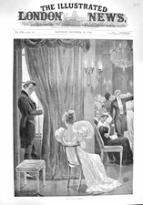 Original Old Antique Print 1894 New Years Bells Men Ladies Romance Victorian