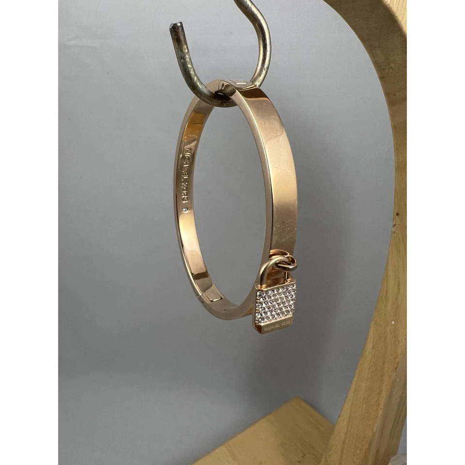 Michael Kors One Size Rose Gold-Tone Bangle Pavé Lock Charm Hinged Chic Modern - Image 2 of 4