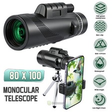 80x100 Day Night Vision HD Monocular Starscope Monocular Telescope BAK4 +Tripod