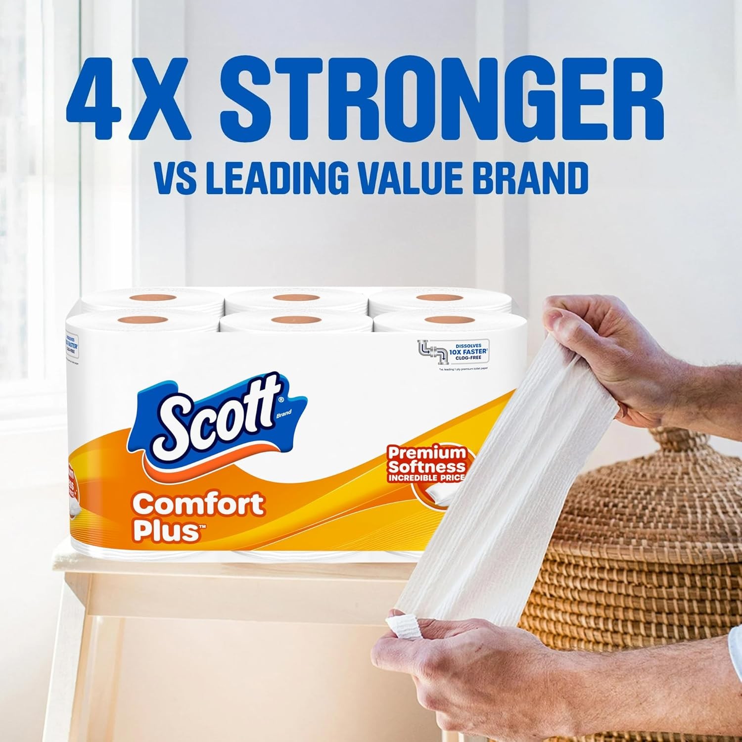 Scott ComfortPlus Toilet Paper 2-Ply Soft Bath Tissue | 36 Double Rolls Strong
