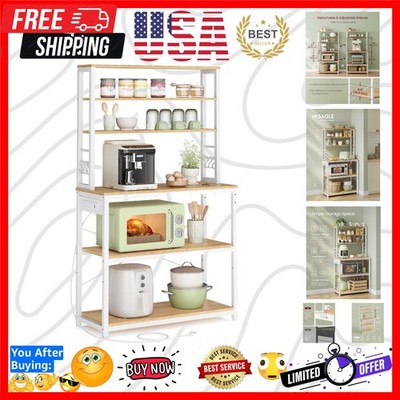 Bakers Rack with Power Outlet, 31.5 Inches Coffee Bar for Kitchen with Storag...