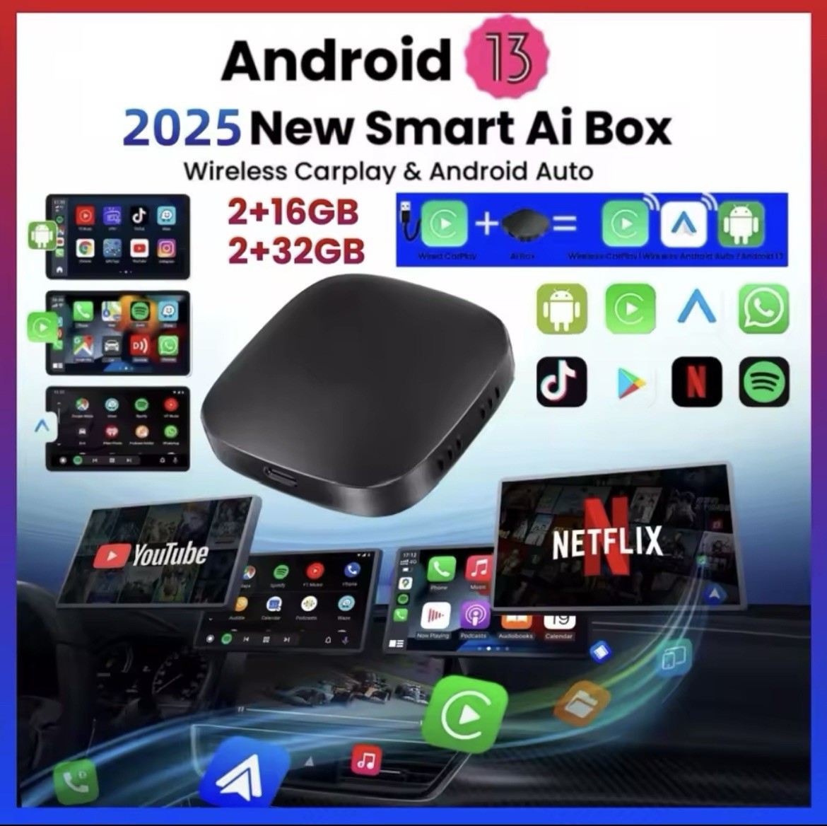 Android 13 CarPlay Ai Box Wireless Auto Smart Tv Netflix Youtube Fota WIFI - Miniatura 3
