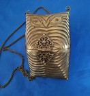 Beautiful Vintage 1940's Brass Owl Purse With Purple Lined Interior, 38"  Chain — photo 2