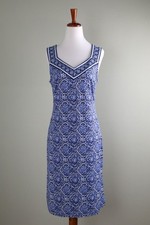 TALBOTS NWT $119 Blue Smooth Stretch V-Neck Tile Print Tank Dress Size Small