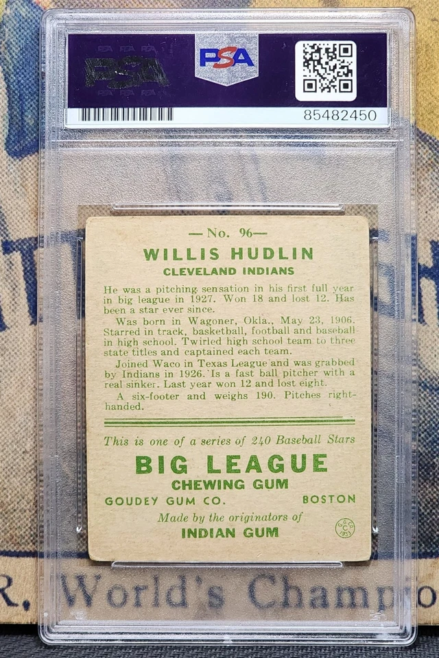 WILLIS HUDLIN 1933 Goudey Gum SIGNED #96 PSA/DNA AUTO CLEVELAND INDIANS Prewar - Image 2 of 2