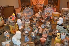 Large Vintage Owl Figurines Collection Lot Ceramic Wood and Plates, 20 Pieces