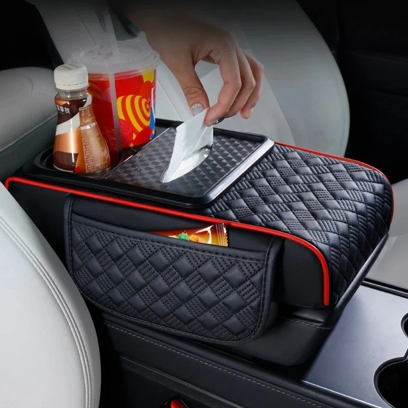 For FORD Car Armrest Cushion Center Console Cover Leather Cup Holder Tissue Box Foto 2 de 4
