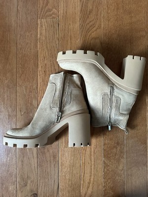 JLO Jennifer Lopez Suede Beige Chunky Sole Platform Ankle Bootie Zip Women's