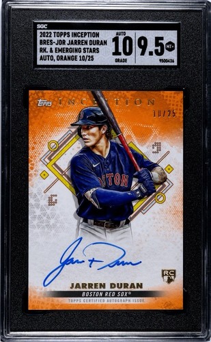 2022 Topps Inception JARREN DURAN Rookie RC ORANGE Auto #/25 SGC 9.5 AUTO 10 - Picture 3 of 3