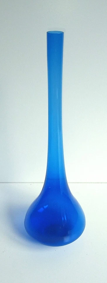 schöne Glasvase blau, Stielvase, 25 cm hoch