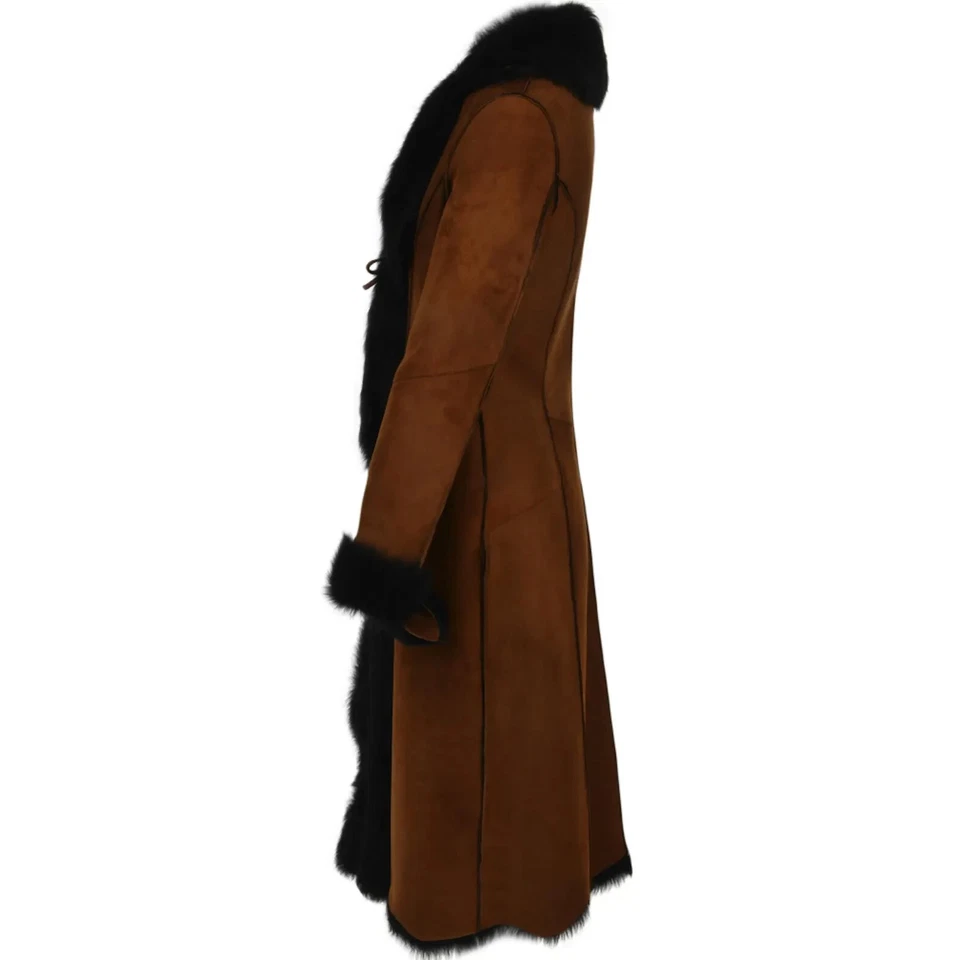 Women's Long Haired Shearling Coat in Genuine Soft Suede Leather/ Handmade Full - Image 3 of 4