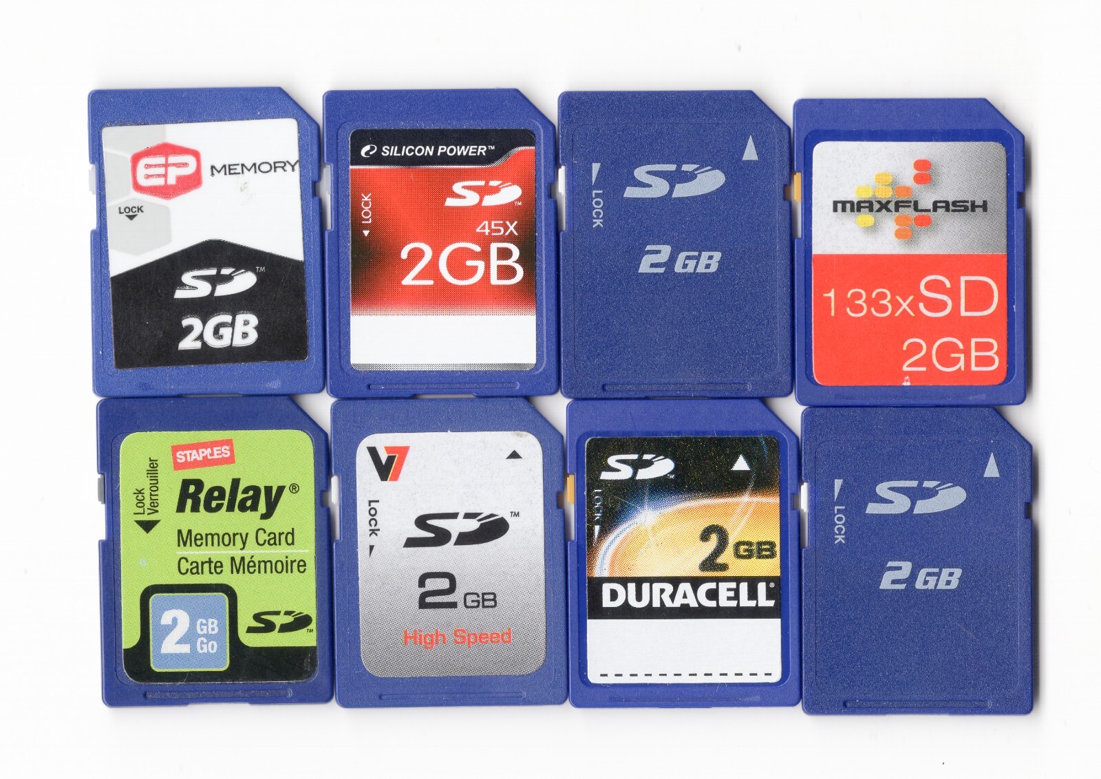 Lot Of 8x Miscellaneous Brands 2GB SD Camera Memory Cards