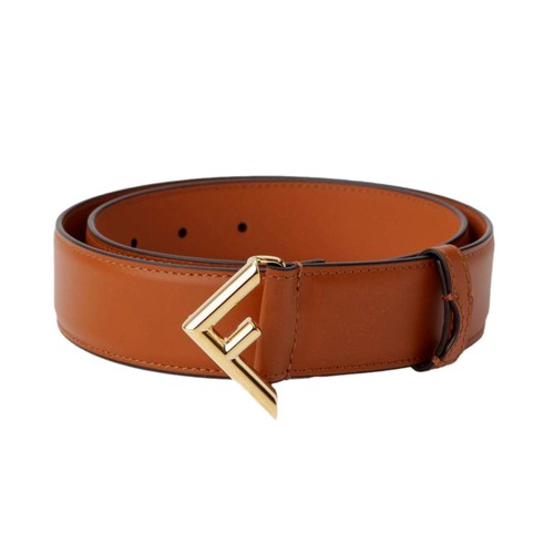 Fendi First Gold Logo Cuoio Brown Leather Belt Size 90 8C0670