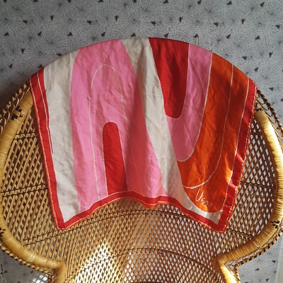 Vintage 60er 70er Modernist Op Art Hot Pink Rot Orange & Weiß Vera Seidentuch