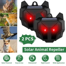 2 Pack Black Solar-Powered Red Flash Animal Repeller Night Guardian For Outdoors