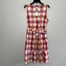 J.CREW Dress Women 12 Faux Wrap Sleeveless NEW Orange Check Belt BR911