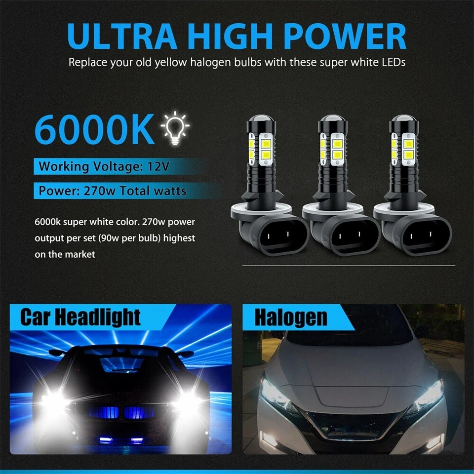 Para Chevy SSR 2003-2006 - 6X lâmpadas de faróis de LED feixe alto baixo + luzes de neblina - Imagem 3 de 4