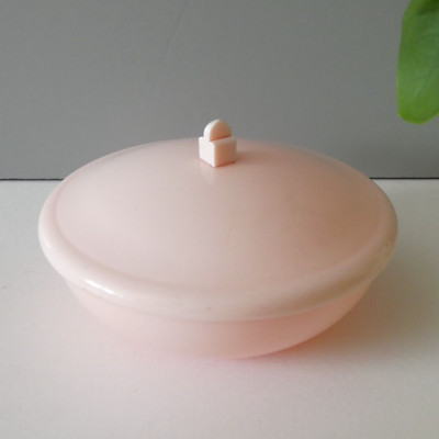 Vintage Rosa Kunststoff Aufbewahrung Topf Box Schminktisch Schmuck Art Deco Endstück