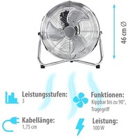 Grafner® Bodenventilator 46Cm Windmaschine 100W Standventilator Ventilator Chrom